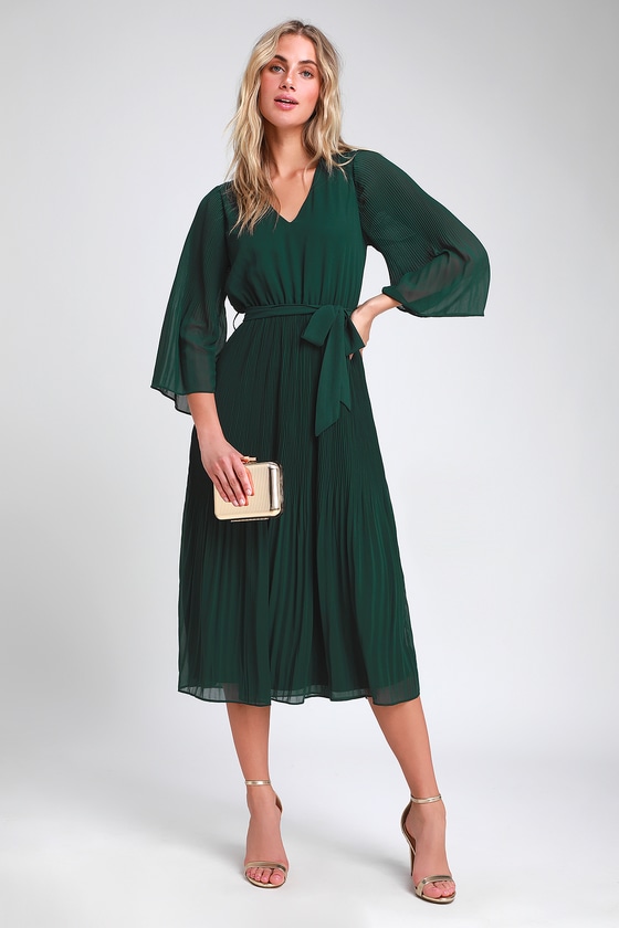 Chic Dark Green Dress - Midi Dress ...